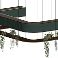 Modern Curved Storage Shelf With Glass Panels Wooden Frame And Hanging Plants