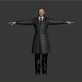 Male Character In Dark Trench Coat Standing With Arms Outstretched And Short Hair