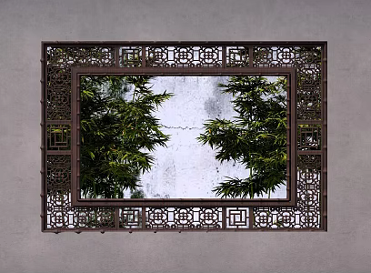 Chinese-style Flower Window Garden Flower Window Hollow Flower Window Bamboo Window Frame Scene Medium-style Flower Window Leaky Scene Hollow Carved Window 3d model