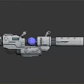 Futuristic Silver Mechanical Weapon With Purple Core Long Barrel And Sighting Device