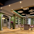Shopping Mall Store Interior With Green Walls Wooden Floors Chandeliers And Mirrors