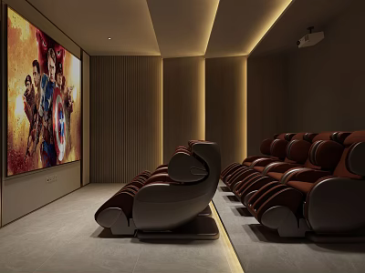 Luxurious Home Theater Room With Modern Design Large Projection Screen And Comfortable Leather Seats 3d model