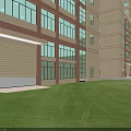 Aerial Planning of Multi Story Apartment Building With Red Brick Beige Exterior and Green Lawn Area