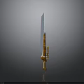Transparent Blade Brown Hilt Sword 3D Model With Gray Gradient Background And Reflection