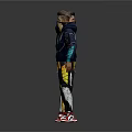 Two Characters Front Back View In Navy Blue Techwear With Bio Inspired Patterns Red White Sneakers 3d model