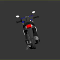 Blue And White Modern Scooter With Black Seat And Reflective Surface On Dark Background