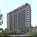 Modern High Rise Residential Building With Large Windows And Landscaped Gardens