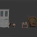 Vintage Living Room Interior With Wooden Cabinet Armchair And Side Table Decorative Ornament