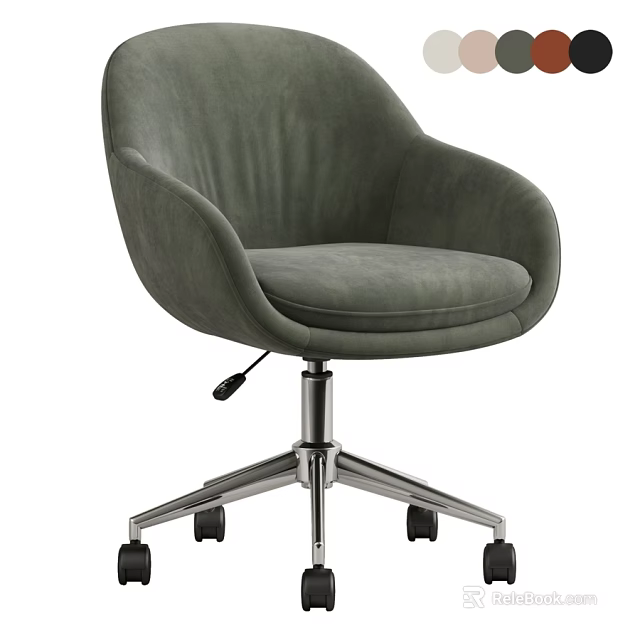 Modern Olive Green Upholstered Adjustable Swivel Desk Chair With Sturdy Rolling Wheels For Home Office 3d model 