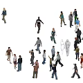 Group of Diverse People Walking in Various Casual Poses and Directions