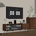 Wooden TV Stand with Flat Screen TV Drawers Glass Doors Decorative Items and Floor Lamp