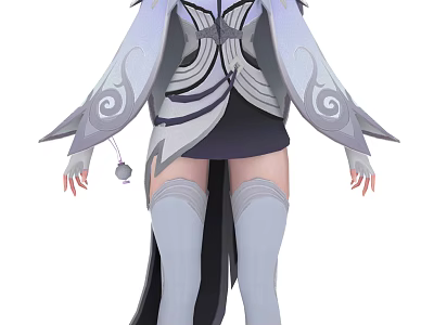 Game Movie Character In Gray White Ornate Sleeves Thigh High Socks Flowing Design 3d model