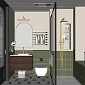 Elegant Modern Bathroom Interior Design With Green Tiles Wooden Vanity Toilet And Shower