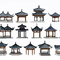 Traditional Chinese Pavilions With Various Architectural Designs And Classic Roof Styles