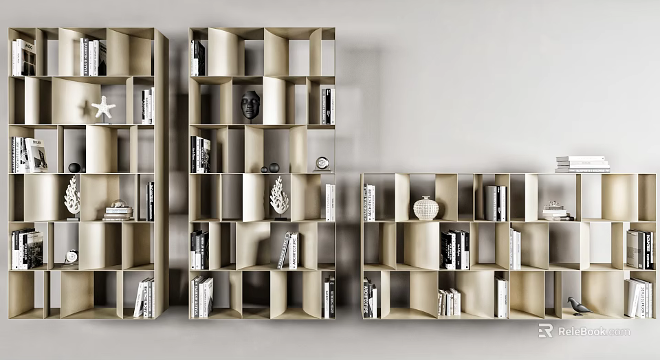 Modern Open Shelving Units With Books Decorative Items And Multiple Compartments 3d model