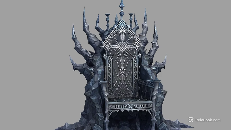 Dark Fantasy Throne With Intricate Carvings And Spiked Stone Design 3d model 