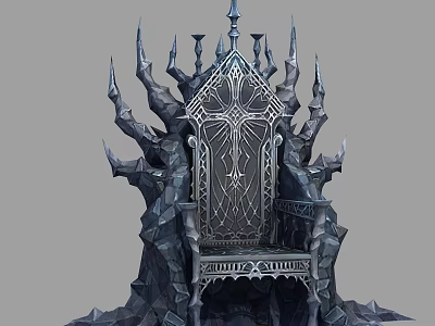 Dark Fantasy Throne With Intricate Carvings And Spiked Stone Design 3d model