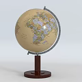 Vintage Globe With Wooden Base And Metal Stand Featuring Detailed World Map