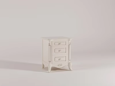 Elegant White Nightstand With Three Drawers And Carved Decorative Legs 3d model