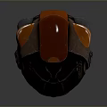 Tactical Weapon Helmet With Black Orange Accents Green Lights And Mechanical Design