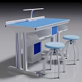 Modern Laboratory Interior With Blue Countertop Lab Bench And Two Stools 3d model