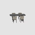 Modern Dining Table Set With Rectangular Top Black Legs And Gray Upholstered Chairs 3d model