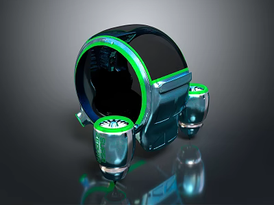 Futuristic Tech Device With Green Ring Accents And Transparent Bottom Containers 3d model