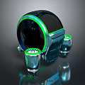 Futuristic Tech Device With Green Ring Accents And Transparent Bottom Containers