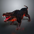 Mythical Fiery Dog Character With Sharp Fangs And Glowing Red Aggressive Stance 3d model