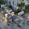 Urban Commercial Street With Traditional Sloped Roofs Modern Buildings Trees Roads And Vehicles