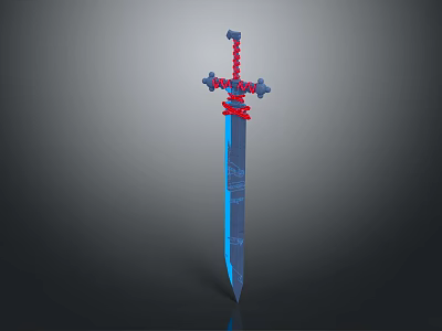 3D Rendered Medieval Sword With Blue Blade Red Accents And Cross Shaped Hilt 3d model