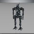 Detailed Blue Metallic Robot With Mechanical Joints Standing On Dark Background