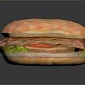 Fresh Juicy Hamburger With Textured Bun Lettuce Tomato Ham And Beef Patty