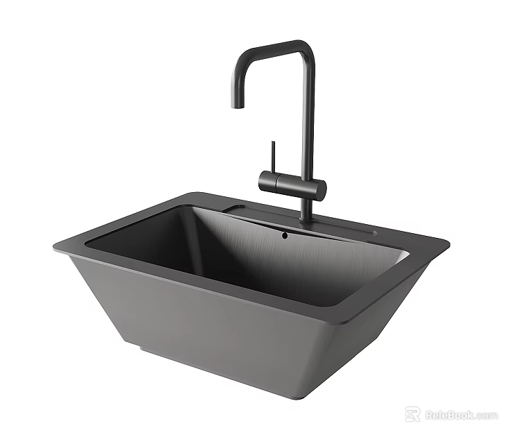 Modern Matte Black Single Bowl Quartz Composite Kitchen Sink With Faucet 3d model 