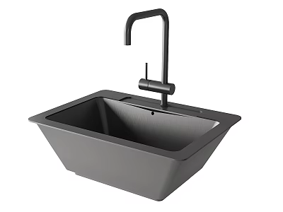 Modern Matte Black Single Bowl Quartz Composite Kitchen Sink With Faucet 3d model