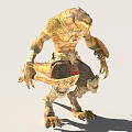 Lizard Warrior Creature with Yellowish Skin Patterns Holding Large Sword and Bone Decorated Gear 3d model
