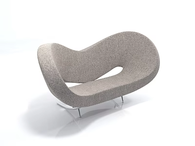 Unique Shaped Sofa Gray Fabric Upholstered Curved Design with Metal Legs Modern Living Room 3d model