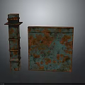 Rusted Turquoise Decorative Pillar And Square Box With Orange Rust Details
