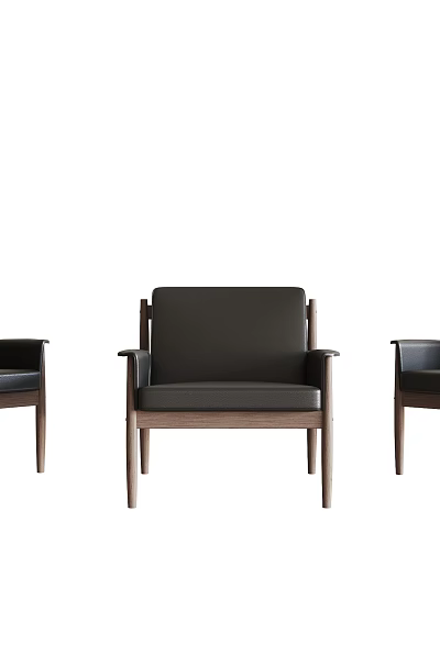 Modern Minimalist Black Leather Single Chair With Wooden Frame Design 3d model