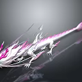 Pink and White Dragon with Pink Horns Tail Elegant Design Decorative Ribbons Black Background Reflection