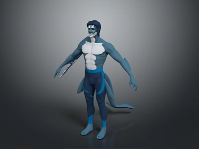 Blue Muscular Humanoid Character With Tail In Tight Suit 3D Model Design 3d model