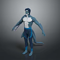 Blue Muscular Humanoid Character With Tail In Tight Suit 3D Model Design