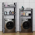 Practical Kitchen Shelf Organizing Cooking Utensils Plates Bowls Toaster Microwave And Red Cabinets