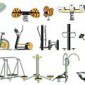 Colorful Playground Equipment With Animal Shaped Spring Riders And Outdoor Fitness Gear