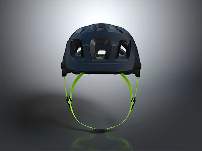 Stylish Dark Blue Sports Helmet with Neon Green Straps and Ventilated Design 3d model