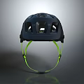 Stylish Dark Blue Sports Helmet with Neon Green Straps and Ventilated Design