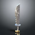 Serrated Metal Knife With Decorative Blade And Golden Screw Handle Design