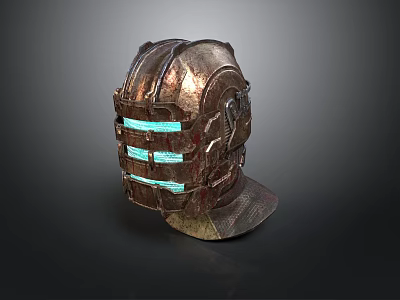 Tactical Weapon Helmet With Metallic Mechanical Design And Blue Glowing Strips Feature 3d model
