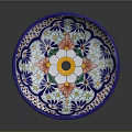 Decorative Ceramic Sink With Colorful Floral Geometric Patterns And Blue Rim
