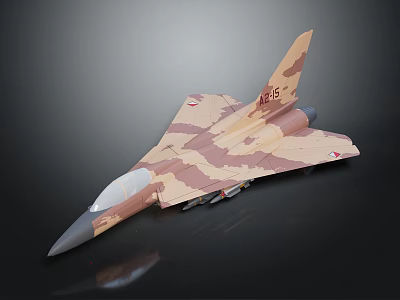 Fighter Jet Model With Brown Beige Camouflage Paint And JH15 Marking On Black Background 3d model